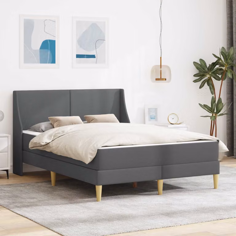 Letto moderno con testiera imbottita e materasso in schiuma vidaXL, colore grigio, struttura in legno e poliestere