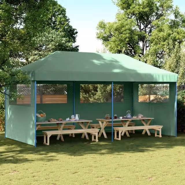 Tendone per feste pop-up pieghevole con 3 pareti e finestra vidaXL Verde e Blu L/P/H: 580 x 315 x 292 cm