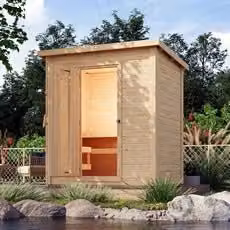 Sauna finlandese da esterno Ketty1 in massello di abete color marrone L: 196 cm, P: 146 cm, H: 228 cm