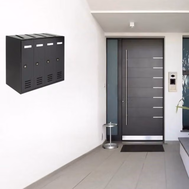 ALUBOX CUBO Cassette Postali Condominiali da 4 Posti in Lamiera Zincata, Colore Antracite, L/P/H: 38,5 x 43 x 25 cm