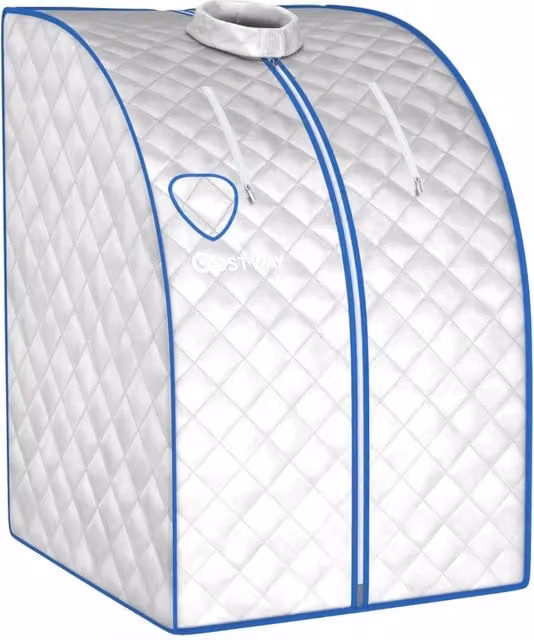 Cabina sauna pieghevole portatile con vapore e timer, design moderno in alluminio argentato e acciaio inossidabile, L/P/H: 78 x 87 x 101 cm