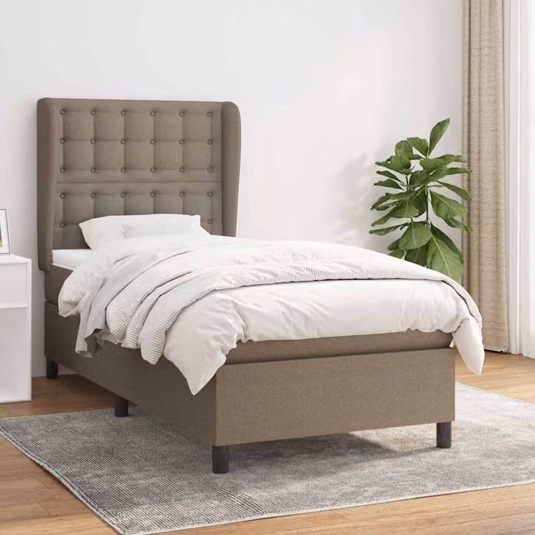 vidaXL Giroletto a Molle con Materasso Ibrido in Tessuto Beige e Bianco, L/P/H: 90 x 190 cm