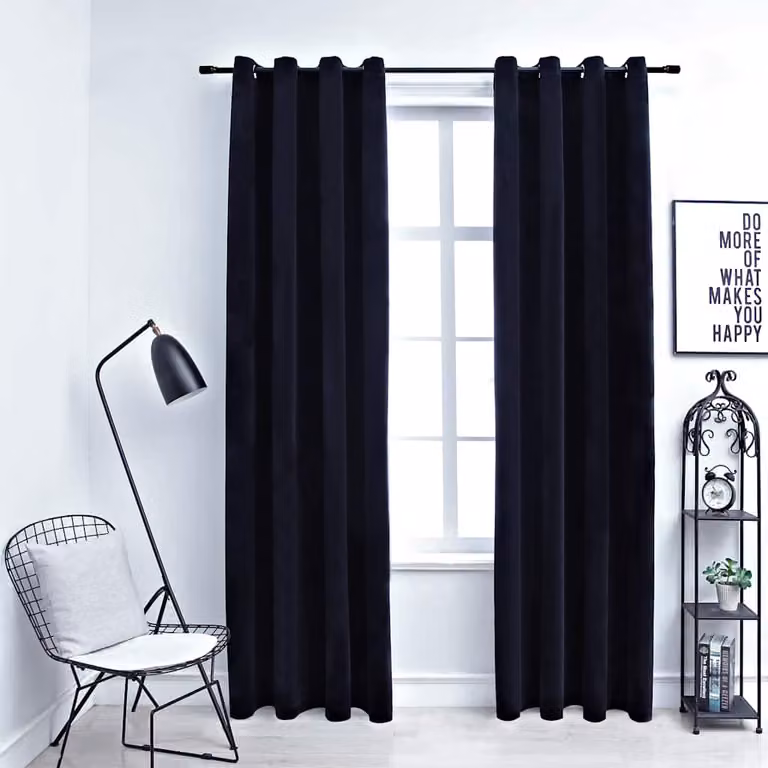 Set di 2 tende oscuranti vidaXL in velluto nero con anelli, L: 140 cm, H: 175 cm