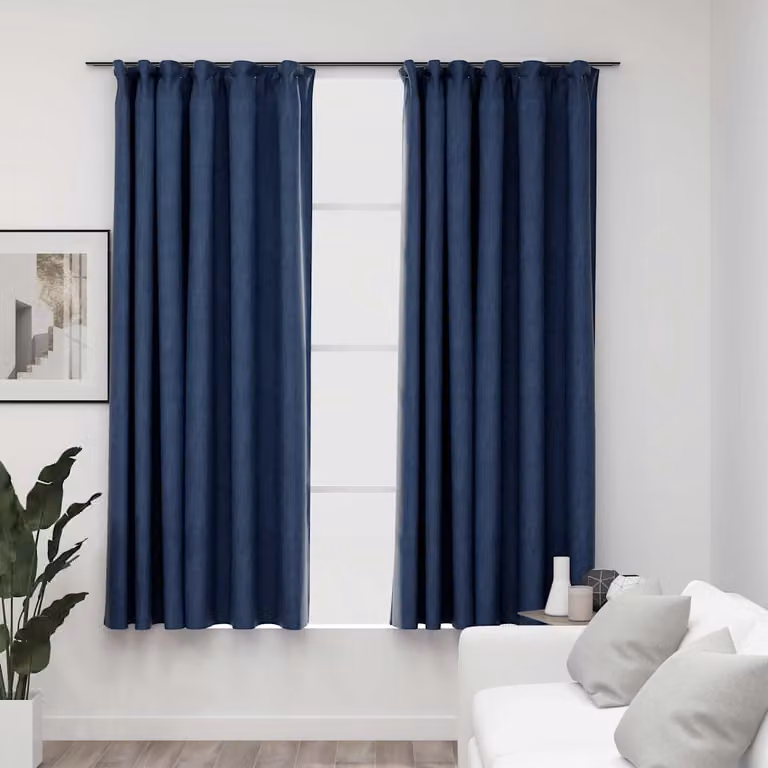 Set di 2 tende oscuranti vidaXL con ganci in effetto lino, colore blu, L: 140 cm, H: 175 cm