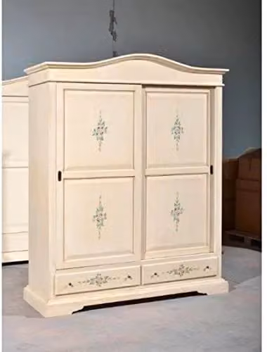 Armadio classico con 2 ante scorrevoli e decori floreali Mobili 2G avorio L: 180 cm, P: 67 cm, H: 225 cm