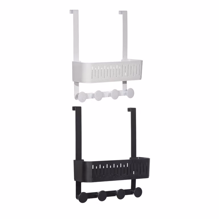 Mensola con 1 ripiano e 4 ganci VESTIAMO CASA Linea Tahoma, colore bianco, L: 35 cm, P: 30 cm, H: 11,5 cm