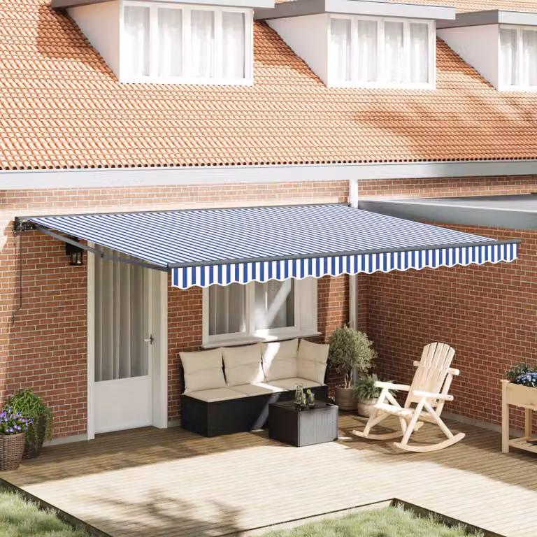 vidaXL Struttura per tenda a semi cassette in acciaio e poliestere, Blu, Bianco e Nero, L: 450 cm x P: 300 cm