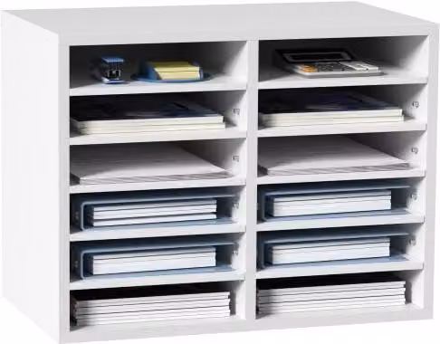 VEVOR Organizzatore per Documenti in Legno con 12 Scompartimenti Regolabili, Bianco, L 52 cm x P 30,5 cm x H 41 cm