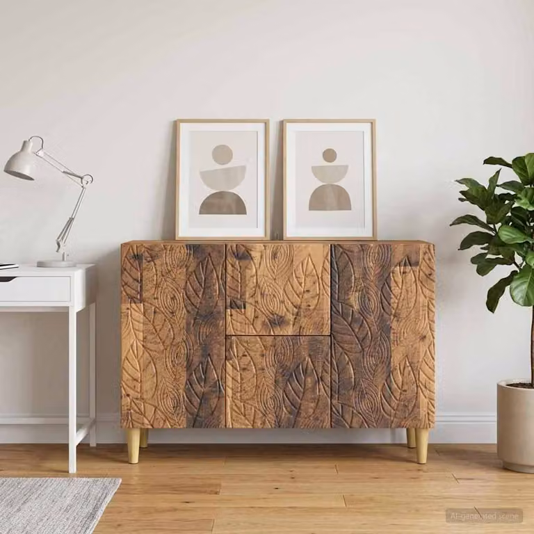 Credenza moderna vidaXL in legno di eucalipto e MDF, colore marrone, L 89 x P 34,5 x H 60 cm