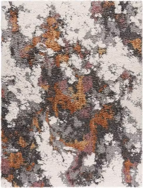 Tappeto moderno Vincenta con effetto alto-basso, design astratto multicolore grigio e rosa, L: 100 cm, P: 60 cm