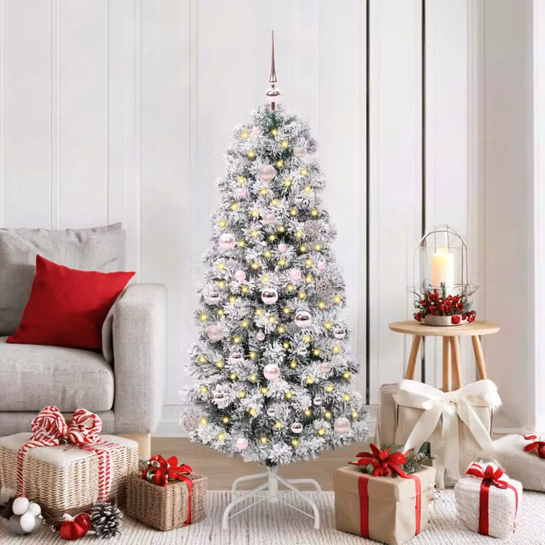 Albero di Natale Artificiale vidaXL con Luci LED Dimmerabili, Colore Verde e Bianco, Altezza: 150 cm