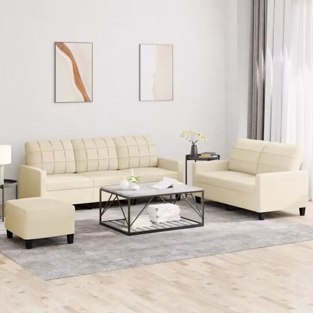 vidaXL Set di Divani Moderno 3 Pezzi con Pouf in Similpelle Beige per Soggiorno