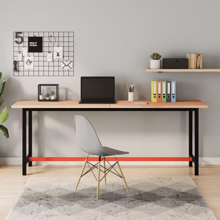vidaXL Banco da Lavoro in Legno di Faggio e Metallo, L 200 cm x P 55 cm x H 81,5 cm