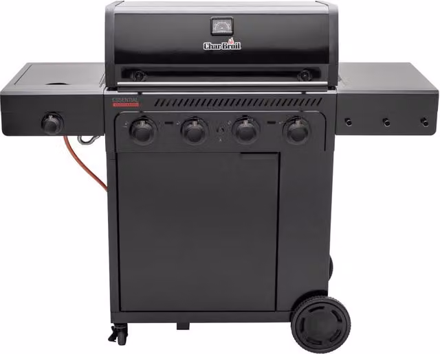 Barbecue a gas Char-Broil in acciaio con griglie in ghisa, bruciatore laterale e ripiano riscaldante, colore nero