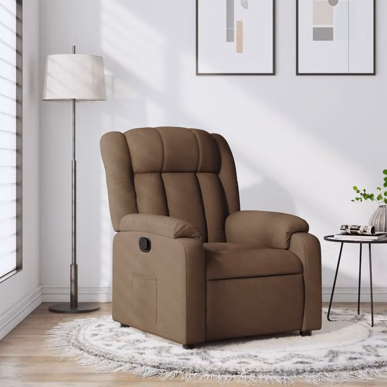 vidaXL Poltrona Reclinabile Relax in Tessuto Marrone con Braccioli e Struttura in Legno e Metallo
