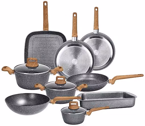Set di pentole e padelle Tognana Wild Stone in alluminio con rivestimento antiaderente, 12 pezzi, Grigio, compatibile con induzione