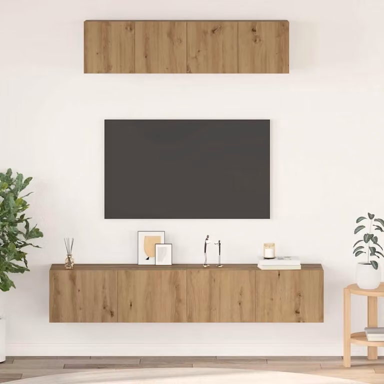 Set mobile TV moderno vidaXL in 4 pezzi color rovere con finitura opaca, L/P/H: 120 x 40,4 x 60 cm