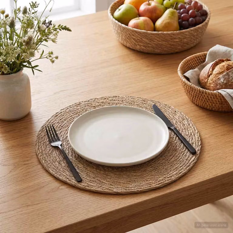 Set di 6 tovagliette rotonde vidaXL in erba di mare naturale, colore beige e marrone