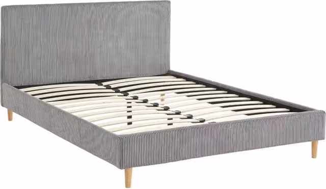 Struttura letto Sweeek con rete a doghe fisse e testiera in velluto a coste, L/P: 140 x 190 cm
