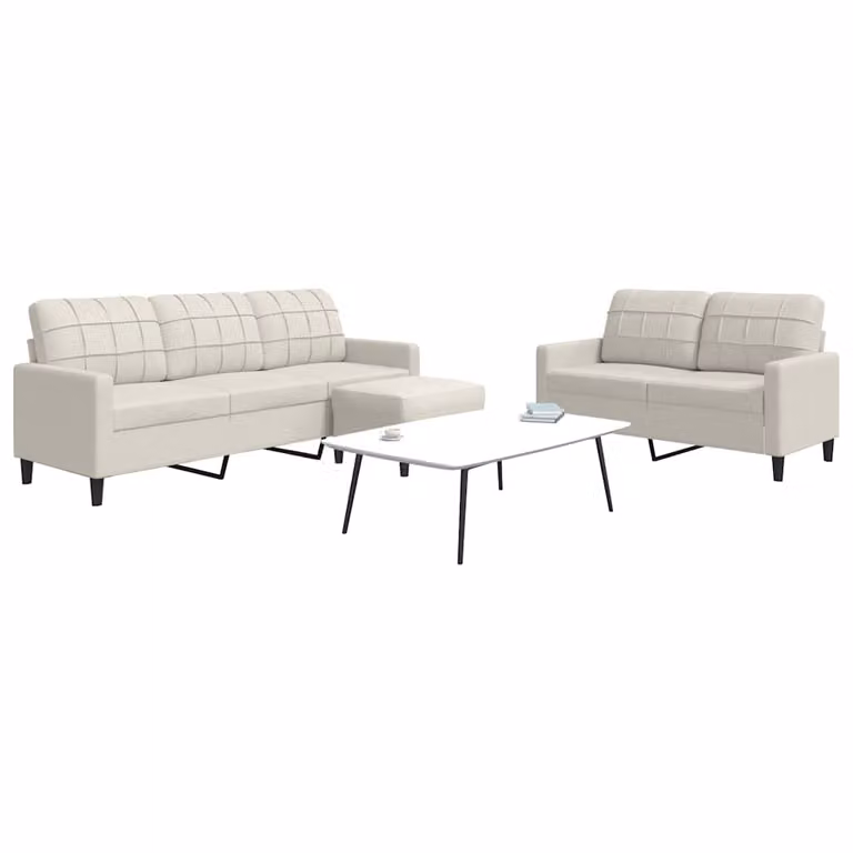 Set di divani moderno vidaXL in velluto beige composto da divano a 3 posti, divano a 2 posti e pouf con cuscini inclusi