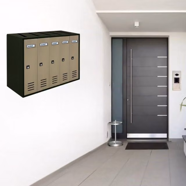 Cassette Postali Condominiali ALUBOX CUBO a 5 Posti in Lamiera Zincata, Colore Antracite con Sportelli Sabbia, L/P/H: 38,5 x 53 x 25 cm