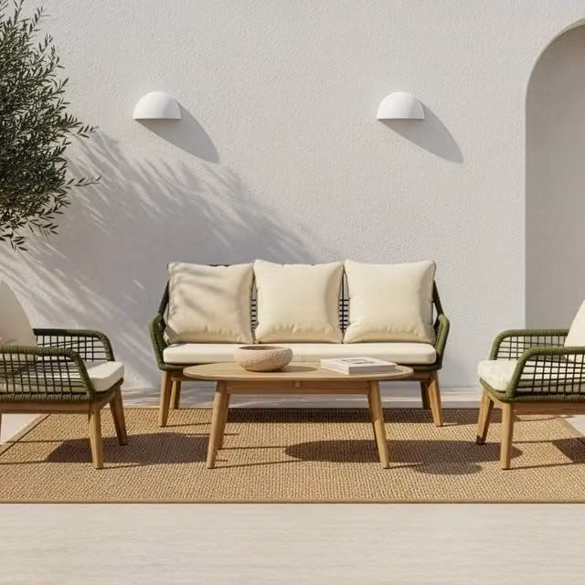 Tavolino da giardino ovale Banak in legno di acacia marrone e beige
