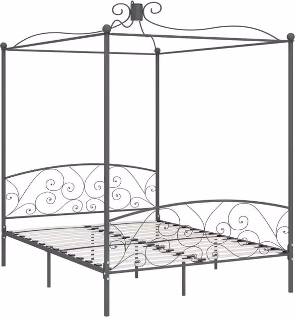 Letto a Baldacchino vidaXL in Metallo Grigio L/P/H: 160 x 200 x 227 cm