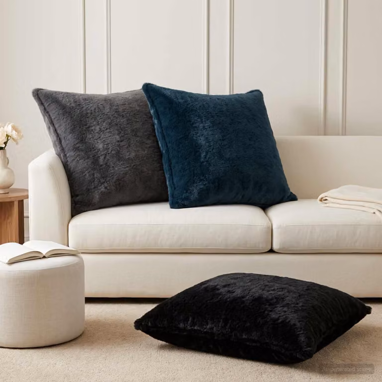 Set di 6 federe vidaXL HOUTEN in ecopelliccia blu navy, L 70 x P 70 cm