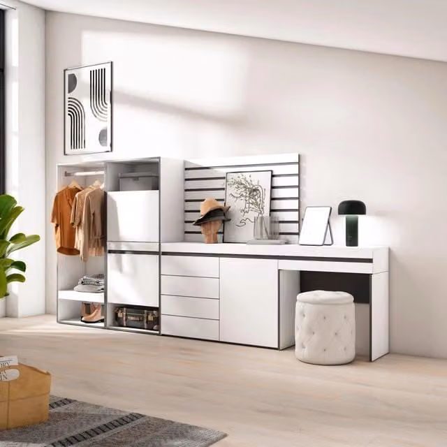Armadio Aperto SKRAUT HOME Bianco con Ripiani e Appendiabiti per Camera da Letto o Ingresso L: 297 cm, P: 35 cm, H: 145 cm