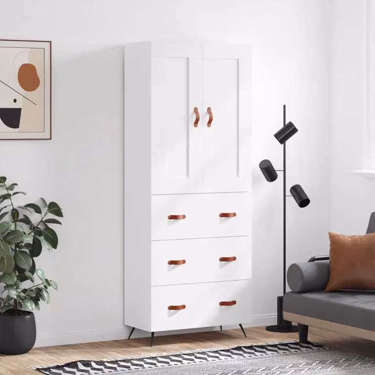 vidaXL Credenza Moderna Bianca con Ante a Battente in Legno e Metallo L: 69,5 cm, P: 34 cm, H: 180 cm