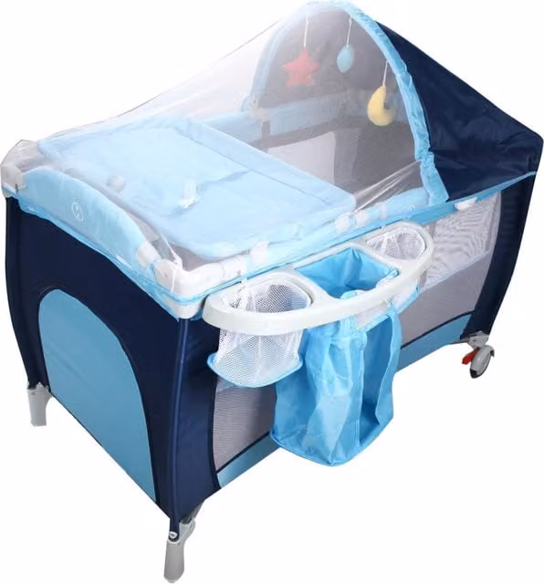 Culla pieghevole per bimbo Design Mania con zanzariera e due livelli regolabili, colore blu, L: 120 cm, P: 60 cm, H: 76 cm
