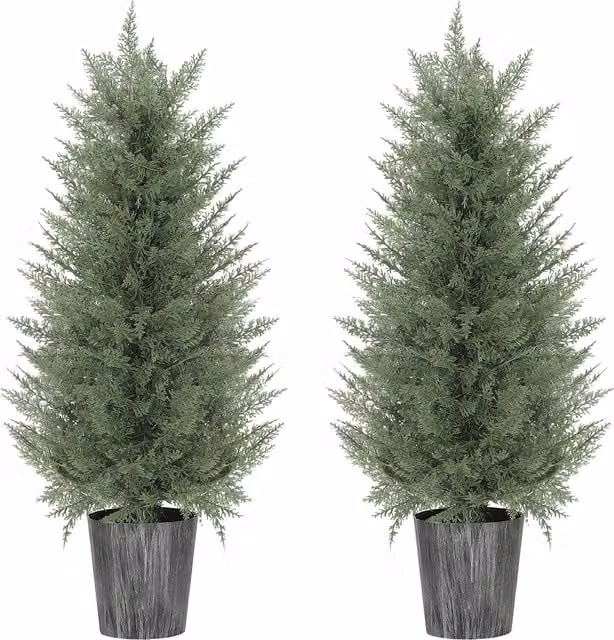 Set da 2 alberi di cipresso artificiali HOMCOM in plastica verde, H: 90 cm, L/P: 15 x 15 cm
