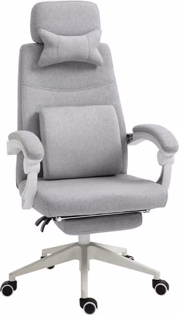Sedia da ufficio ergonomica moderna Aosom grigia con poggiatesta, braccioli e poggiapiedi, regolabile in altezza