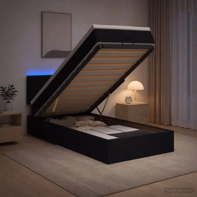 Letto Ottomano con Materasso e Illuminazione LED vidaXL, Colore Nero, L/P/H: 90 x 200 x 140 cm
