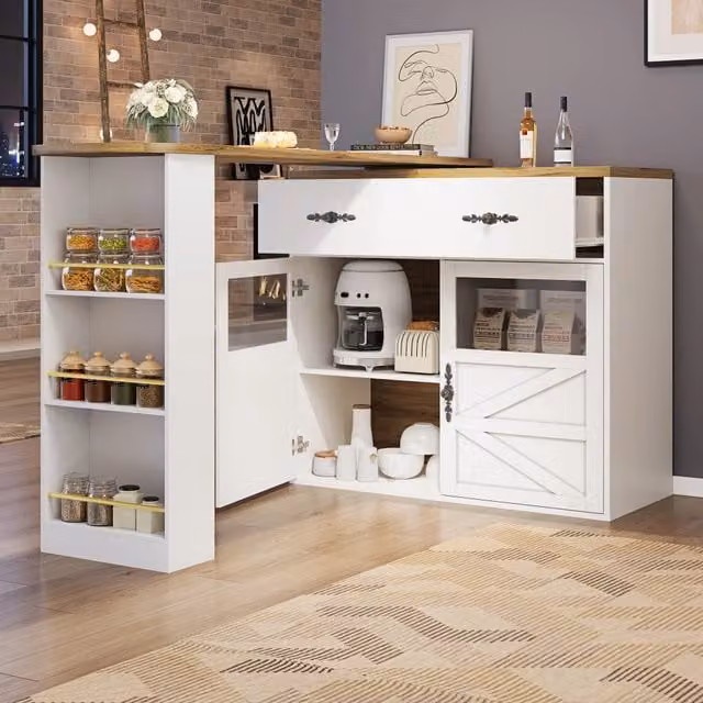 Tavolo bar estraibile con rotazione 360 gradi Zephmum Bianco L: 138-204 cm, P: 39 cm, H: 104 cm