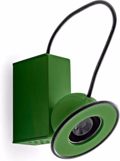 Applique Stilnovo Minibox in metallo verde, regolabile e dimmabile con luce LED bianco caldo