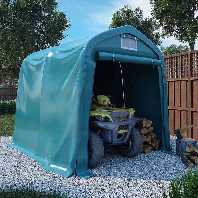 Tenda Garage vidaXL in PVC e Acciaio Zincato, Verde, L: 240 cm, P: 240 cm, H: 240 cm