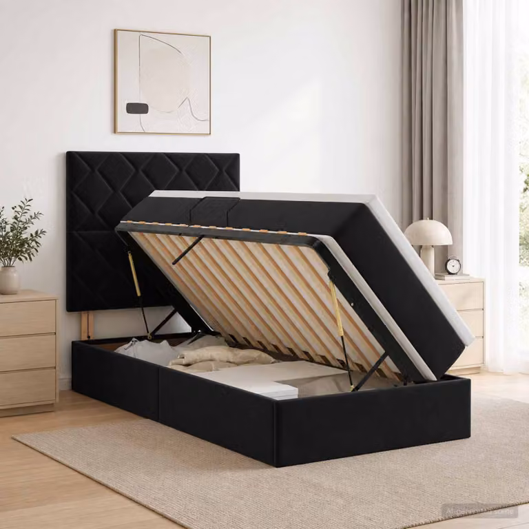 Letto con contenitore e materasso vidaXL in velluto nero L/P/H: 100 x 200 x 128 cm
