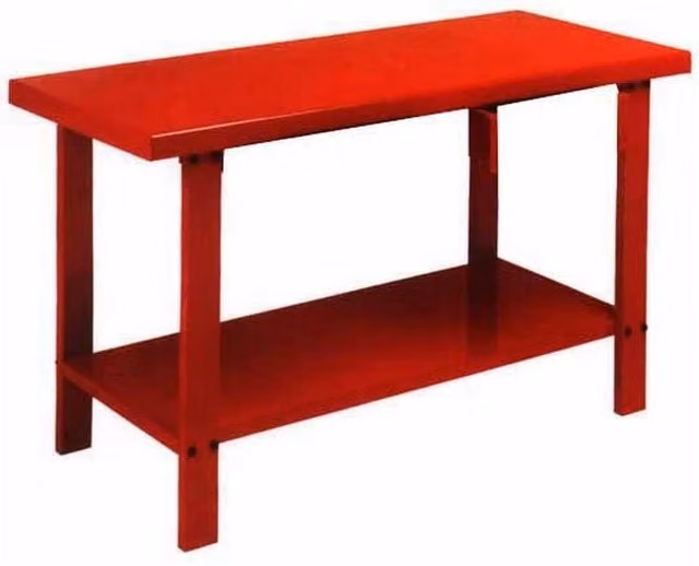 Banco Lavoro Derby in Metallo con Ripiano Inferiore e Predisposizione Cassetto, L/P/H: 150 x 64 x 86 cm, Colore Acciaio e Rosso