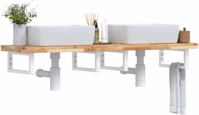 Ripiano a parete per lavabo vidaXL in legno di acacia e metallo bianco