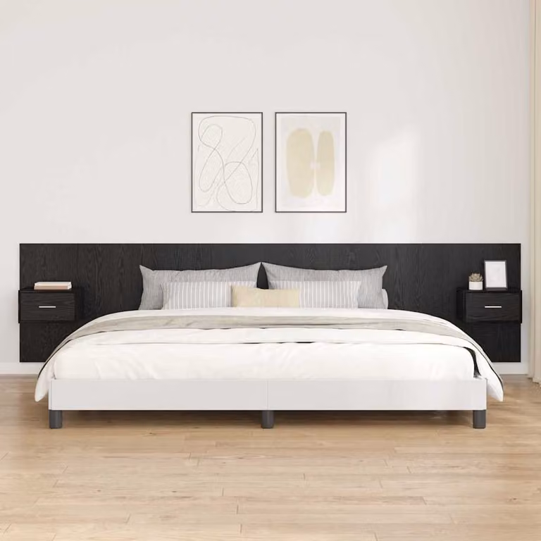 Set di 3 pezzi Testata con Comodini e Mensole Integrati vidaXL in Legno Ingegnerizzato e Metallo, Colore Nero Opaco