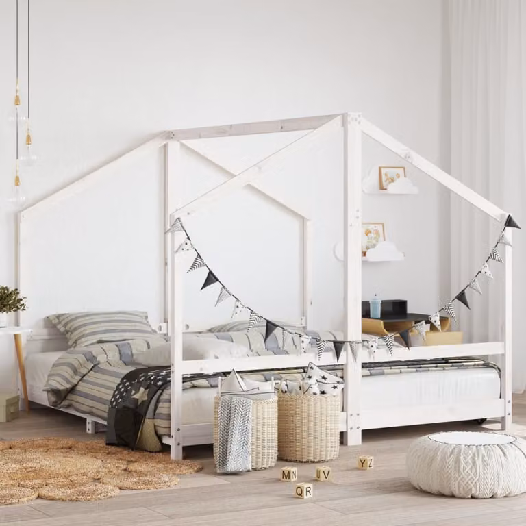 Set di 2 Giroletti per Bambini vidaXL in Legno Massello di Pino Bianco Lacquered, L/P: 90 x 190 cm