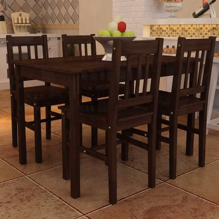 Set Tavolo da Pranzo e 4 Sedie Moderno vidaXL in Legno di Pino Marrone L: 108 cm, P: 65 cm, H: 73 cm