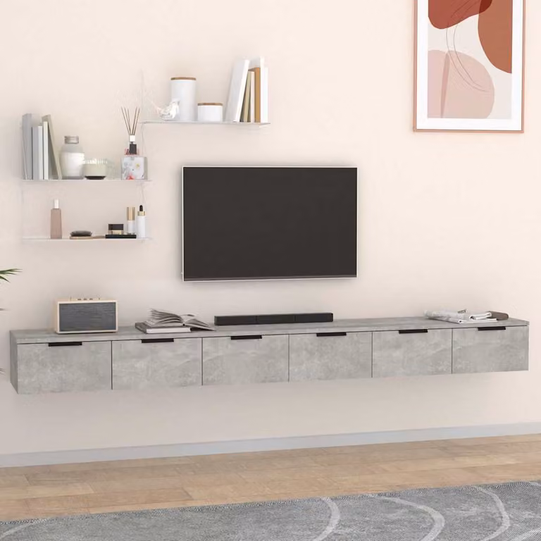 Set di 2 Mobili a Muro vidaXL in Legno e MDF, Grigio Cemento, L 102 cm x P 30 cm x H 20 cm
