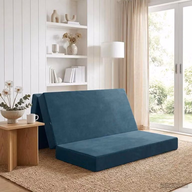 vidaXL Divano Letto Pieghevole in Velluto Blu L: 120 cm, P: 67 cm, H: 45 cm