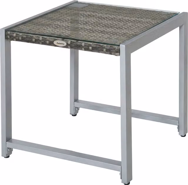 Outsunny Tavolino da Esterno Moderno in Polyrattan e Vetro Grigio L/P/H: 50 x 50 x 50 cm