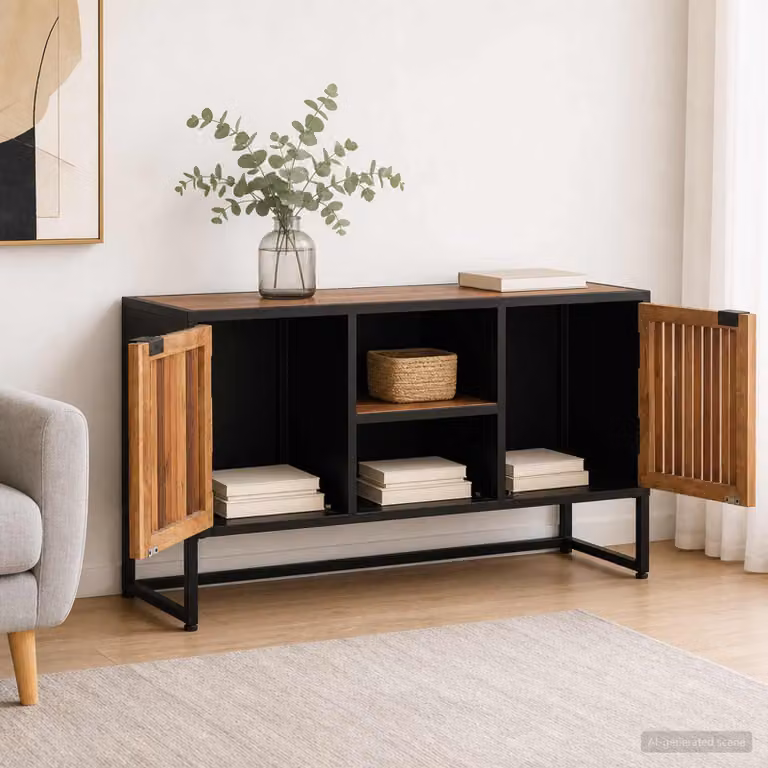 Credenza moderna vidaXL in legno di mango marrone e nero L 105 x P 30 x H 55 cm