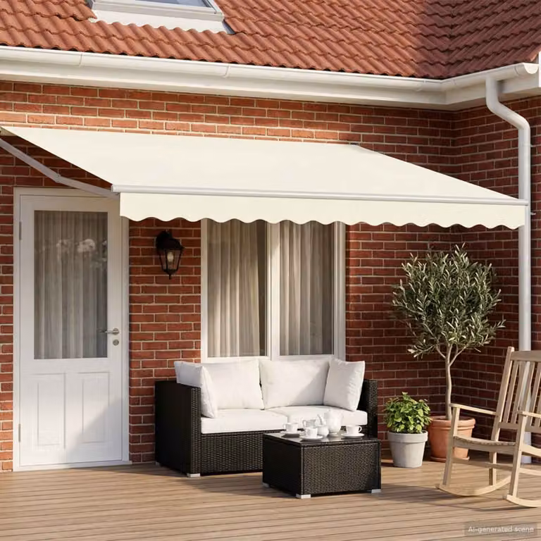 vidaXL Tenda retrattile manuale con LED in poliestere, colore crema e bianco, L: 400 cm, P: 300 cm