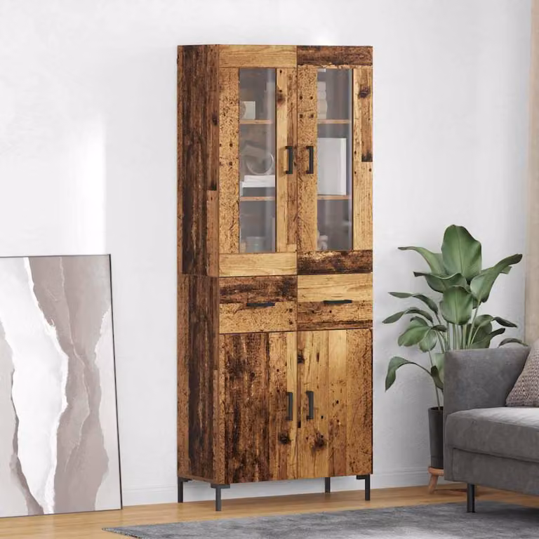 Set di 2 credenze vidaXL in legno e vetro marrone per soggiorno, L/P/H: 69,5 x 34 x 180 cm