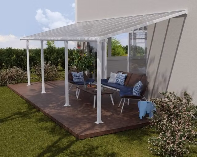 Pergola addossata Palram Olympia in alluminio e policarbonato bianco L: 7,4 m x P: 3 m